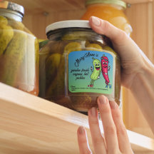 Pots de Pickles et de Poivrons Drôles Étiquette de