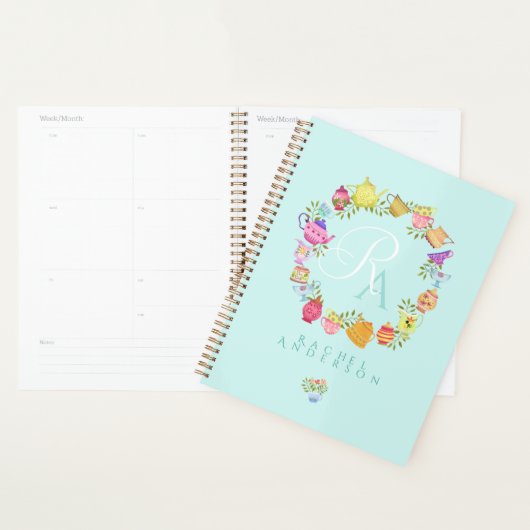 Pots de thé et tasses Monogram Pastel Blue (Devant avec enveloppe)