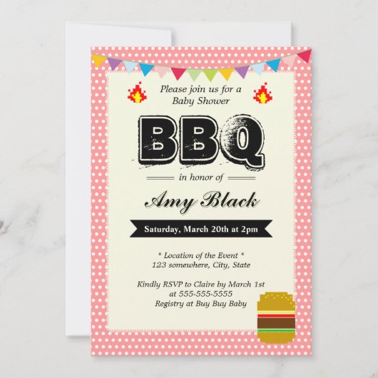 Pots doux Baby shower rose BBQ Invitations (Devant)