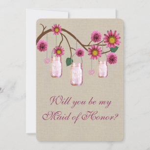 Pots en verre Maçon Rustique Burlap Rose Carte de