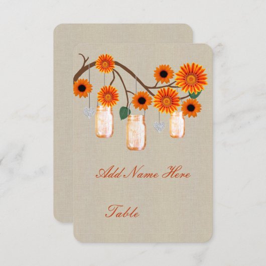 Pots en verre Mason Rustique Orange Burlap Carte d (Devant / Derrière)