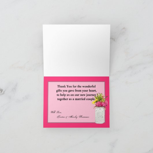 Pots Mason Carte de remerciements pliés avec Fleur (Intérieur)