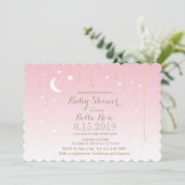Pots rose Polkda Moon Star Baby shower Invitation (Debout devant)