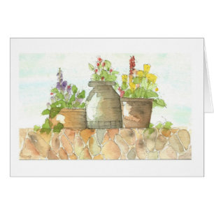 Pots sur un mur de roche