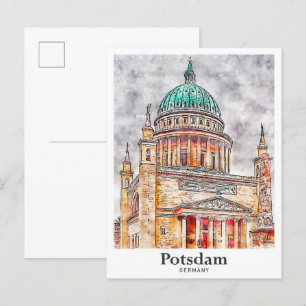 Potsdam Duitsland Reizen Waterverf Hand getekend Briefkaart