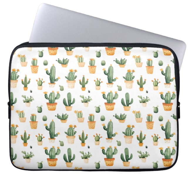 Potted Cactus op wit Laptop Sleeve (Voorkant)