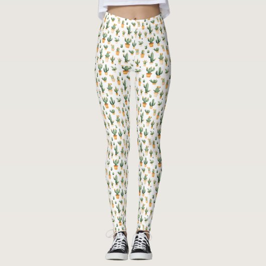 Potted Cactus op wit Leggings (Voorkant)