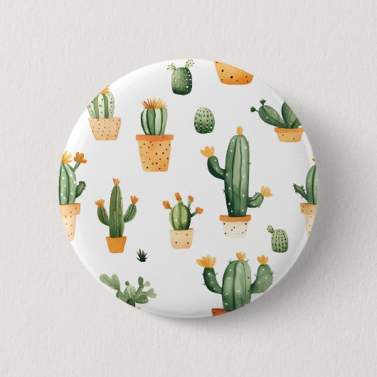 Potted Cactus op wit Ronde Button 5,7 Cm (Voorkant)