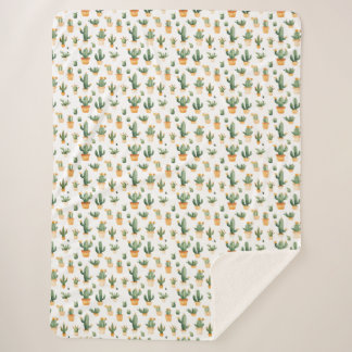 Potted Cactus op wit Sherpa Deken