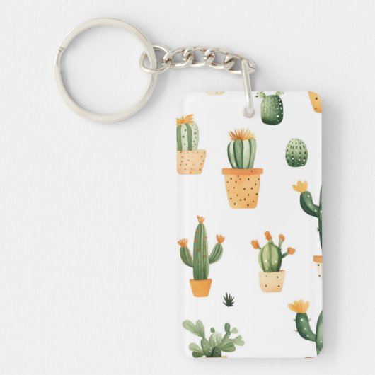 Potted Cactus op wit Sleutelhanger (Voorkant)