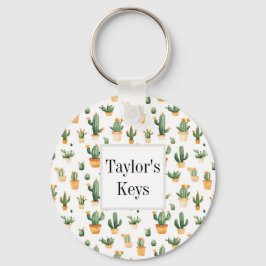 Potted Cactus op wit Sleutelhanger