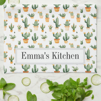 Potted Cactus op Witte Keuken Handdoek