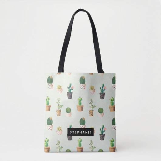 Potted Cactus Succulent Pattern Personalized Draagtas (Voorkant)