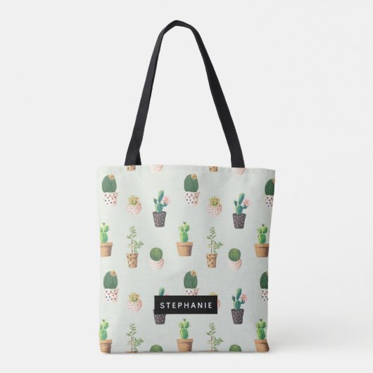 Potted Cactus Succulent Pattern Personalized Draagtas (Achterkant)