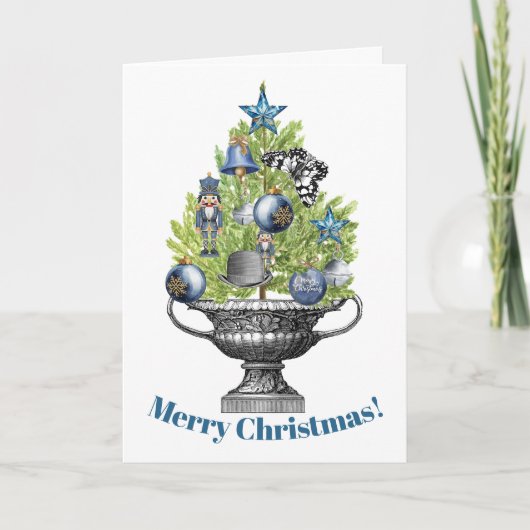 Potted Christmas Tree with Blue Ornaments Feestdagen Kaart (Voorkant)