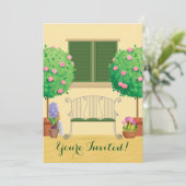 Potted Garden met Bench Bruids Douche Uitnodiging (Staand voorkant)