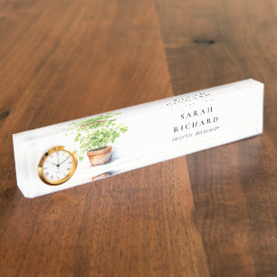 Potted Herb Peterselie Koriander Waterverf Botanis Naambordje