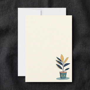 Potted house plant, monogram initialen bedankkaart