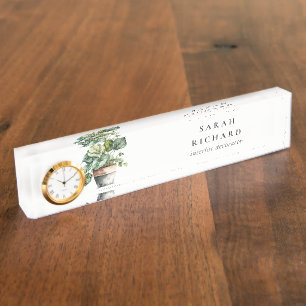 Potted Leafy House Planten Waterverf Botanisch Naambordje