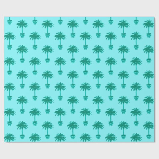 Potted Palm Tree in Turquoise en Aqua Cadeaupapier (Vlak)