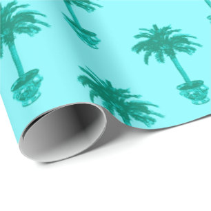 Potted Palm Tree in Turquoise en Aqua Cadeaupapier