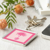 Potted Palm Tree - schoppen van koraalroze Sleutelhanger (Zijkant)