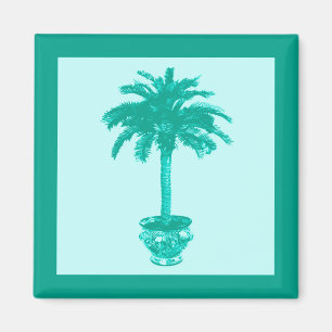 Potted Palm Tree — turquoise en aqua Magneet