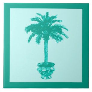 Potted Palm Tree — turquoise en aqua Tegeltje