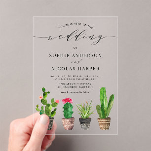 Potten Succulenten en Cactus Boho Bruiloft Acryl Uitnodigingen