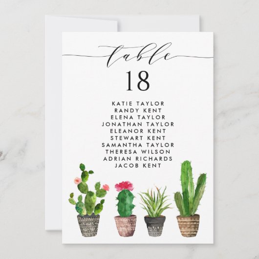 Potten Succulenten en Cactus Trouwtafel Plan Kaart (Voorkant)