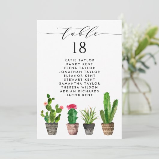 Potten Succulenten en Cactus Trouwtafel Plan Kaart (Staand voorkant)