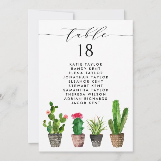 Potten Succulenten en Cactus Trouwtafel Plan Kaart (Achterkant)