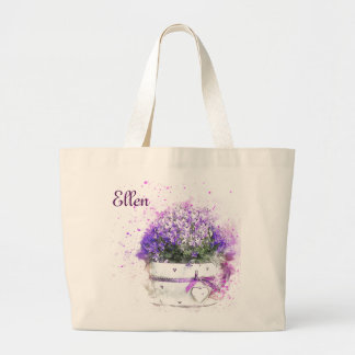 potten van paarse bloemen. Feminine Grote Tote Bag