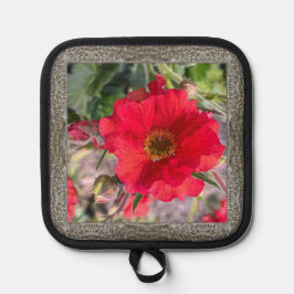 Pottenhouder met mooie rode roos pannenlap