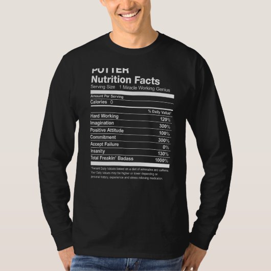 Potter Nutrition Facts Funny T-shirt (Voorkant)