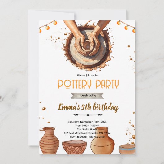 Pottery party theme invitation (Devant)