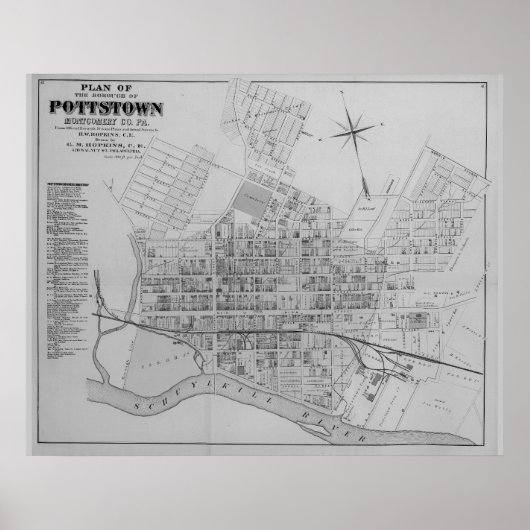 Pottstown Borough Map PA Pennsylvania 1871 Poster (Voorkant)