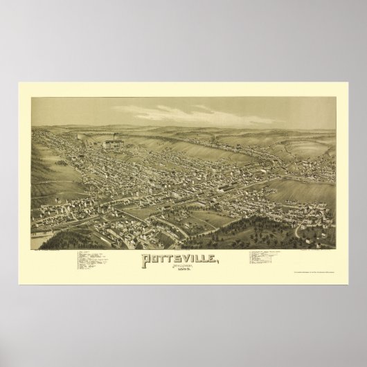 Pottsville, PA Panoramic Map - 1889 Poster (Voorkant)