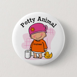Potty Animal Girl Button