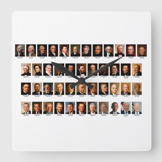 POTUS Portraits Wall Clock Vierkante Klok (Voorkant)