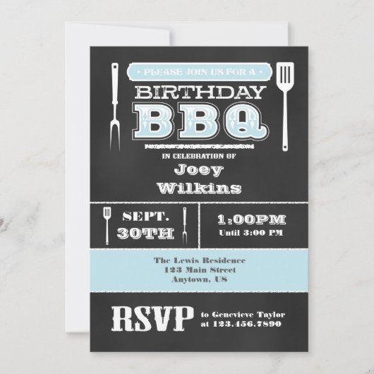 Poudre BBBQ Anniversaire Chalkboard Invitation (Devant)