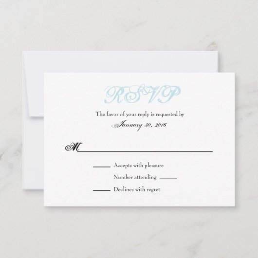 Poudre Bleu Blanc Plaine Simple Mariage Cartes RSV (Devant)