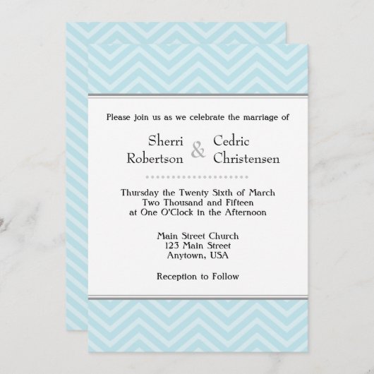 Poudre Bleu Chevron Invitations de mariage (Devant / Derrière)