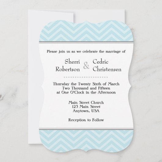 Poudre Bleu Chevron Invitations de mariage (Devant)