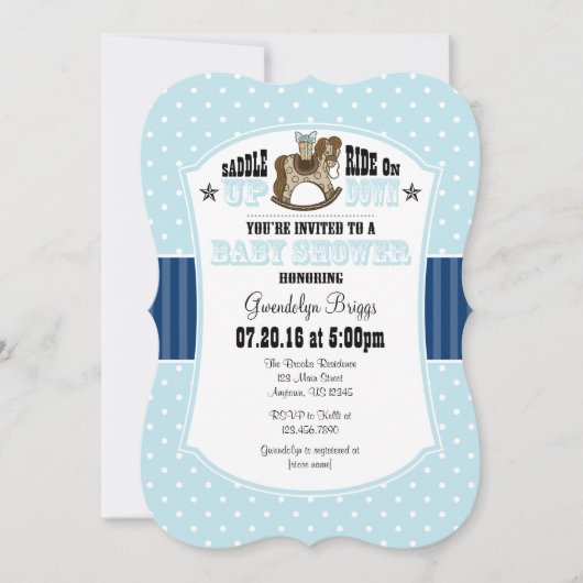 Poudre bleu Cowboy Baby shower Invitation (Devant)