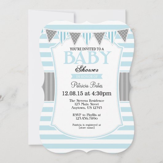 Poudre Bleu Gris Baby shower Invitation (Devant)