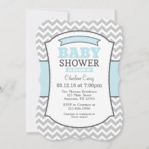 Poudre bleu gris Chevron Baby shower Invitation