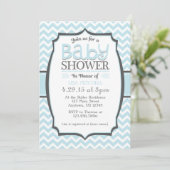 Poudre bleu gris Chevron Baby shower Invitation (Debout devant)