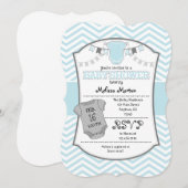 Poudre bleu gris Chevron Baby shower Invitation (Devant / Derrière)