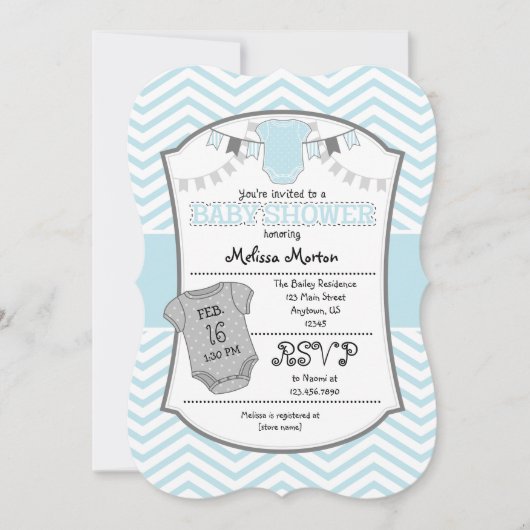 Poudre bleu gris Chevron Baby shower Invitation (Devant)